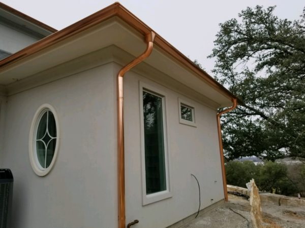 Tri-County Guttering Waco, Texas - Half Round Copper Rain Gutter with Copper Funnel Installation