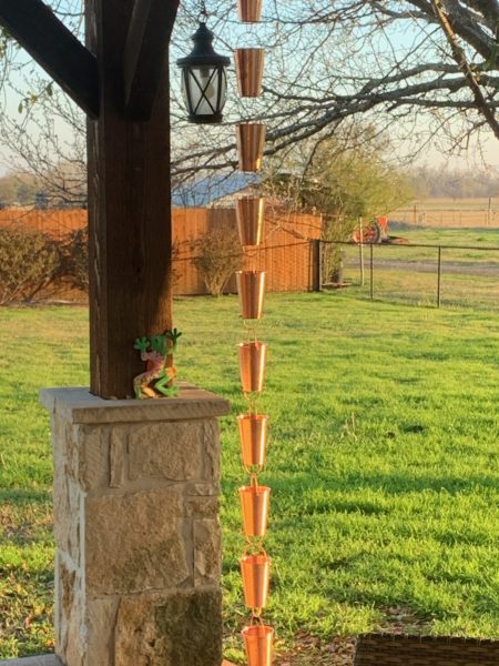 Tri-County Guttering Waco, Texas Copper Rain Chains with Large Copper Buckets