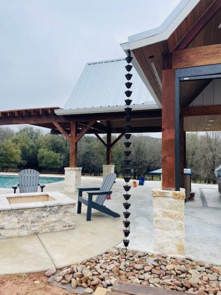 Rain Chain with River Rock - Tri County Guttering Waco, Texas